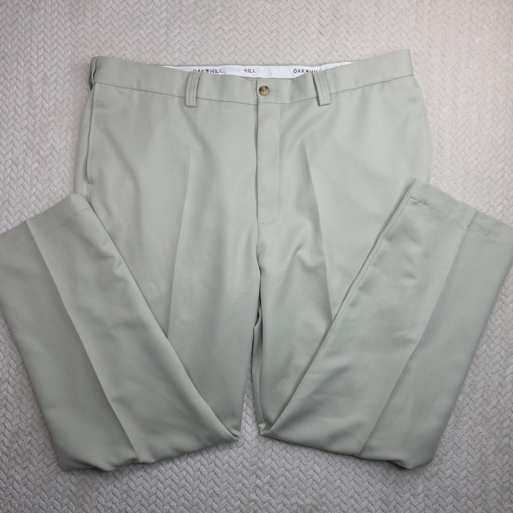 Oak Hill Mens 44x32 Khaki Flat Front Dress Pants Trousers Stone Polyester‎ DXL